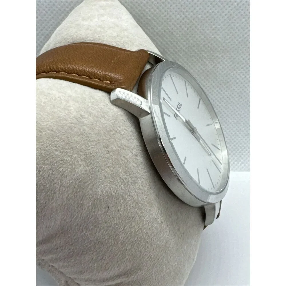 Fossil BQ2397 Men's Brown Leather Analog Silver Dial Quartz Wrist Watch AEA049